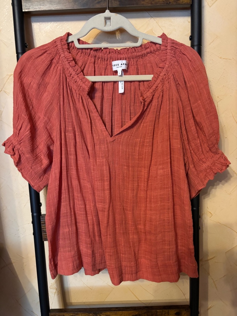 Apiece Apart Rust Gauze Peasant Blouse Size S